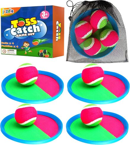 Toss and Catch Game Set - 4 Paddles, 4 Balls and 1 Storage Bag - Great Outdoor Toys/Gifts for Kids - Classic Beach and Yard Games in Saudi Arabia