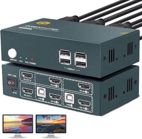 USB3.0 HDMI KVM Switch 2 Computers 1 Monitor,4K@60HZ 2 Port Monitor Switcher Sharing Keyboard&Mouse,with EDID in Kuwait
