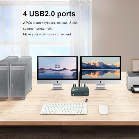 USB3.0 HDMI KVM Switch 2 Computers 1 Monitor,4K@60HZ 2 Port Monitor Switcher Sharing Keyboard&Mouse,with EDID in Kuwait