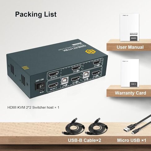 USB3.0 HDMI KVM Switch 2 Computers 1 Monitor,4K@60HZ 2 Port Monitor Switcher Sharing Keyboard&Mouse,with EDID in Kuwait