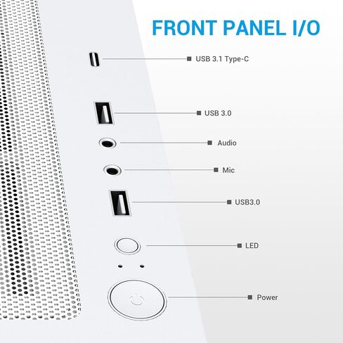 SAMA V MESH MID TOWER CASE - High Airflow PC GAMING GAMING PANEST MESH PANCE FROND FRAND FRANTER و 3 × 140 مم من المعجبين ARGB PWM ، يدعم ATX/M -ATX/ITX - أبيض in Kuwait