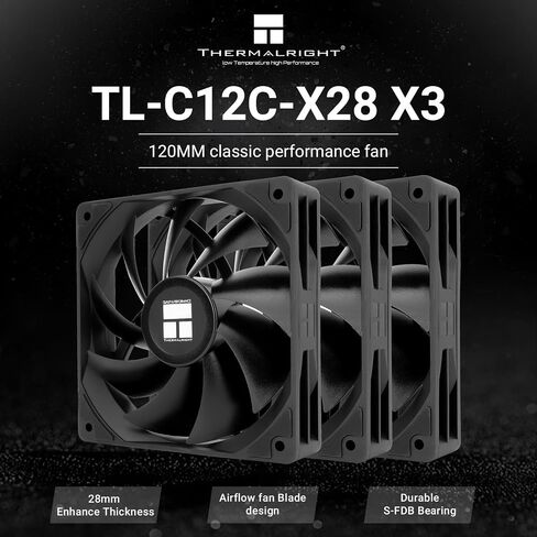 مروحة برودة CPU الحرارية TL-C12C-X28 X3 CPU ، مروحة سميكة 28 مم ، تبريد صامت 12 سم ، مروحة وحدة المعالجة المركزية سطح المكتب ، ضوضاء منخفضة ، مناسبة للهيكل ، مشعات تبريد الماء ، 3 حزم in Saudi Arabia
