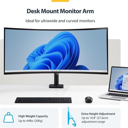 StarTech.com Monitor Desk Mount for up to 49in 32:9 Ultrawide Curved Screen, Mechanical Spring Arm, C-Clamp/Grommet, Max 44lb in Saudi Arabia