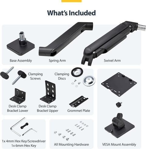 StarTech.com Monitor Desk Mount for up to 49in 32:9 Ultrawide Curved Screen, Mechanical Spring Arm, C-Clamp/Grommet, Max 44lb in Saudi Arabia