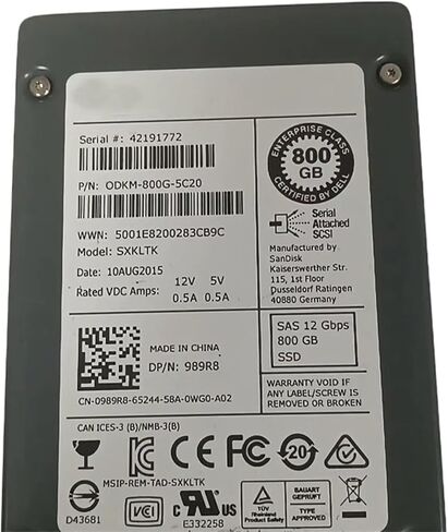 1Pcs 989R8 for 800G SSD SAS 12G 2.5'' 0DKM-800G-5C20 Storage Hard Disk in Saudi Arabia