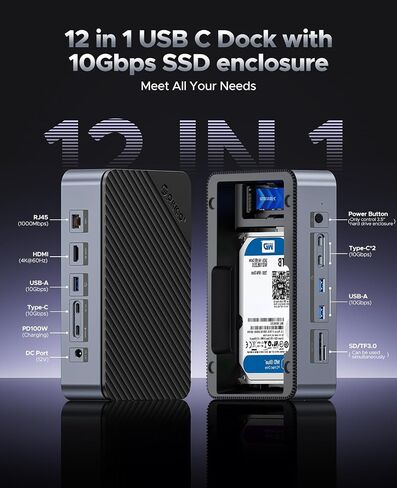 ORICO D35M2 128GB M.2 NVMe SSD and D10 12-in-1 Docking Station Dual Slot SSD Enclosure Bundle in Saudi Arabia