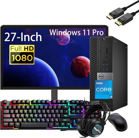 Dell Optiplex 7040 SFF كمبيوتر سطح المكتب مع شاشة 27 "FHD ، سماعات رأس RGB ، Intel Core I7-6700 ، RAM 16GB ، 512GB SSD ، لوحة المفاتيح ، الماوس ، USB WiFi & Bluetooth ، Windows 11 Pro (متجدد) in Saudi Arabia