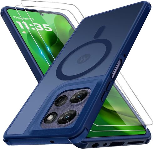 بالنسبة إلى Motorola Moto G Power 5G 2025 ، فإن علبة الهاتف مع حزمة شاشة 2 حزمة ، ومغناطيسي للصف العسكري ، وغطاء شفاف الظهر الوعرة الوعرة لحالة Moto G Power 2025 ، الأزرق in Kuwait