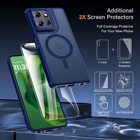 بالنسبة إلى Motorola Moto G Power 5G 2025 ، فإن علبة الهاتف مع حزمة شاشة 2 حزمة ، ومغناطيسي للصف العسكري ، وغطاء شفاف الظهر الوعرة الوعرة لحالة Moto G Power 2025 ، الأزرق in Kuwait