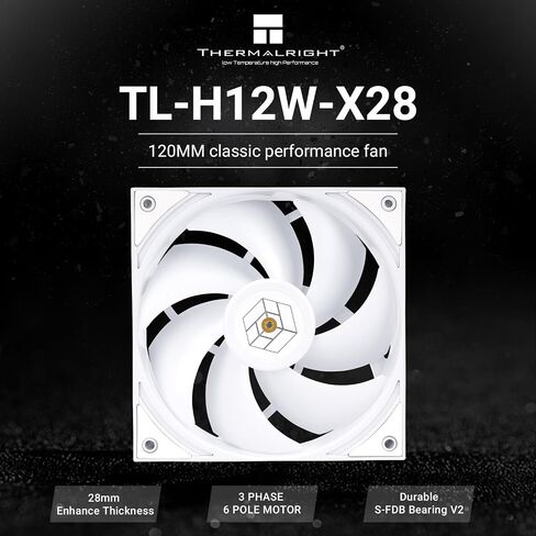 Thermalright TL-H12W-X28 مروحة حالة الكمبيوتر الرفيعة 2150 دورة في الدقيقة ، مروحة CPU الهادئة ، مروحة تبريد سماكة 28 مم ، مروحة مبرد وحدة المعالجة المركزية على سطح المكتب ، متوافقة مع برودة التبريد والتبريد الأبيض ، أبيض ، أبيض in Saudi Arabia