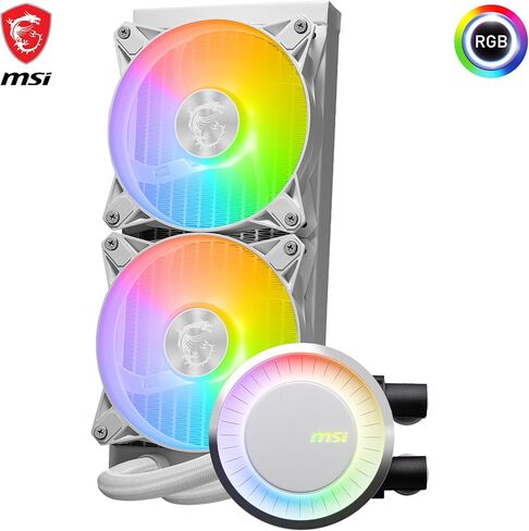 MSI Mag Coreliquid E240 White CPU COWER - صفيحة باردة النحاس الموسع ، ومراوح ArgB blockhead و FDB ، وكتلة المياه المزدوجة ، والمبرد المنقسمة ، والضوء الصوفي المدعوم - AMD & Intel compatible in Saudi Arabia