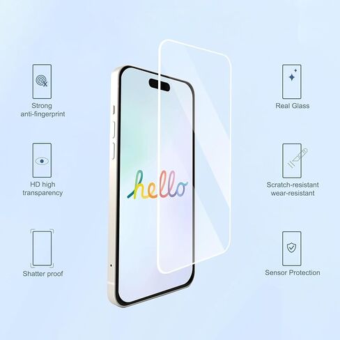 3 Pack Screen Protector for iPhone 16 / iPhone 15 / iPhone 15 Pro [6.1 Inch] with Installation Frame, Tempered Glass, Sensor Protection, Dynamic Island Compatible, Case Friendly in Saudi Arabia