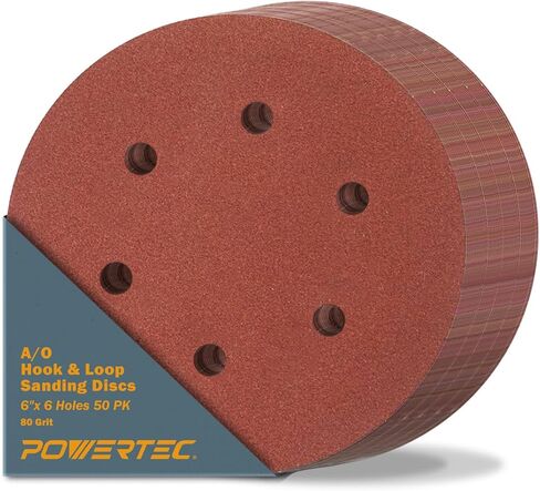 POWERTEC 45201, 105PK, 6 Inch 6 Hole Hook and Loop Sanding Discs, Assorted Grits 40, 60, 80, 120, 180, 240, 320, Sandpaper for Random Orbital Sander, Air Sander, Pneumatic Sander, Dual Action Sander in Saudi Arabia