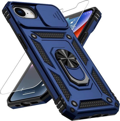 Weycolor for iPhone 16e Case with Camera Lens Cover, HD Screen Protector, 10 FT Military Grade Drop Protection, Magnetic Ring Holder Kickstand Protective Phone Case, Navy Blue in Kuwait