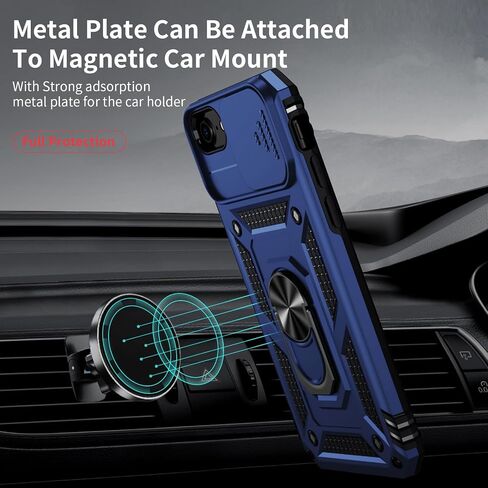 Weycolor for iPhone 16e Case with Camera Lens Cover, HD Screen Protector, 10 FT Military Grade Drop Protection, Magnetic Ring Holder Kickstand Protective Phone Case, Navy Blue in Kuwait