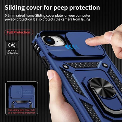 Weycolor for iPhone 16e Case with Camera Lens Cover, HD Screen Protector, 10 FT Military Grade Drop Protection, Magnetic Ring Holder Kickstand Protective Phone Case, Navy Blue in Kuwait