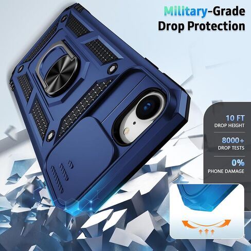 Weycolor for iPhone 16e Case with Camera Lens Cover, HD Screen Protector, 10 FT Military Grade Drop Protection, Magnetic Ring Holder Kickstand Protective Phone Case, Navy Blue in Kuwait