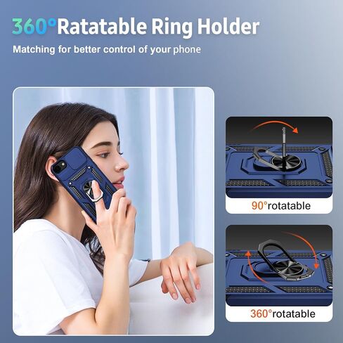Weycolor for iPhone 16e Case with Camera Lens Cover, HD Screen Protector, 10 FT Military Grade Drop Protection, Magnetic Ring Holder Kickstand Protective Phone Case, Navy Blue in Kuwait