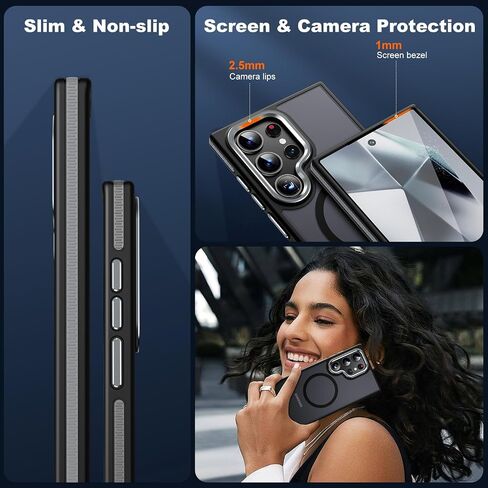 Jame for Samsung Galaxy S24 Ultra Case ، [متوافق مع Magsafe] [حماية الصف العسكري] [ANTY-SLIP GRIP] GOOMOUS CAMERT CAMERA GALAXY S24 ULTRA MANGET MATTE CASE ، ORANGE in Kuwait