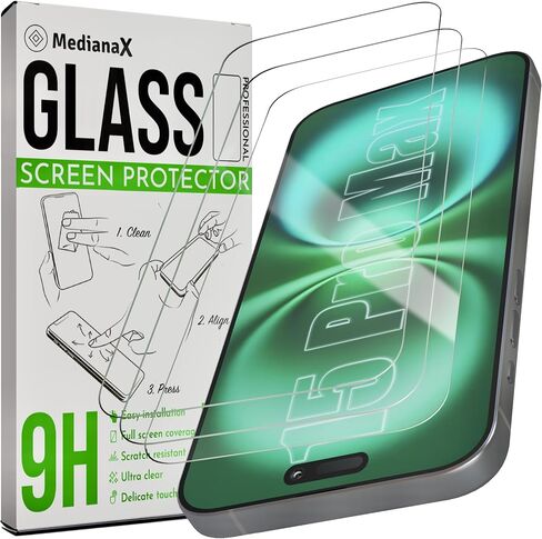بالنسبة إلى iPhone 15 Pro Max Screen Protector ، [3 عبوات] الزجاج المقسى ، والتركيب السهل ، والصف العسكري ، ومتوافق مع الحالة in Saudi Arabia