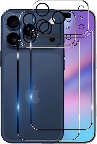 واقي الشاشة متوافق مع iPhone 17 Pro ، واقي خلفي 2 PCS + 2 PCS حامي عدسة الكاميرا ، والزجاج عالي الدقة ، ومكافحة الخدش ، وسهولة التثبيت in Saudi Arabia
