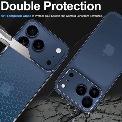 واقي الشاشة متوافق مع iPhone 17 Pro ، واقي خلفي 2 PCS + 2 PCS حامي عدسة الكاميرا ، والزجاج عالي الدقة ، ومكافحة الخدش ، وسهولة التثبيت in Saudi Arabia