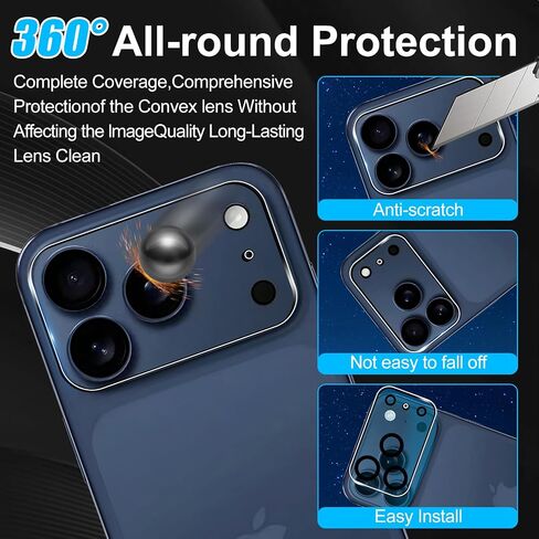 واقي الشاشة متوافق مع iPhone 17 Pro ، واقي خلفي 2 PCS + 2 PCS حامي عدسة الكاميرا ، والزجاج عالي الدقة ، ومكافحة الخدش ، وسهولة التثبيت in Saudi Arabia