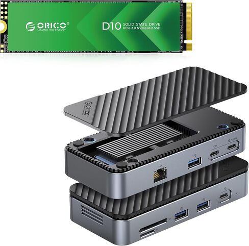 ORICO M2P7 9-in-1 USB-C Hub with D10-256 10Gbps M.2 SSD Enclosure and 256GB NVMe SSD Bundle, Docking Station with PD100W, Ethernet, Fan in Saudi Arabia