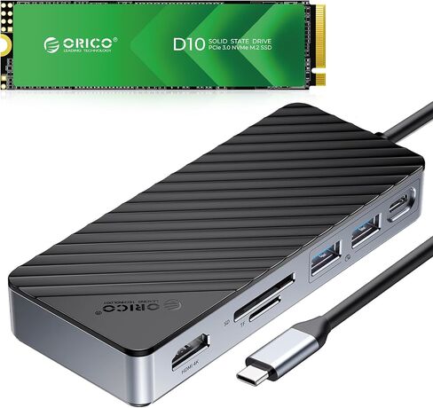 ORICO OM28P USB-C Hub with D10-256 M.2 SSD Enclosure and 256GB M.2 NVMe SSD Bundle, 8-in-1 Docking Station with HDMI, PD100W, SD/TF in Saudi Arabia