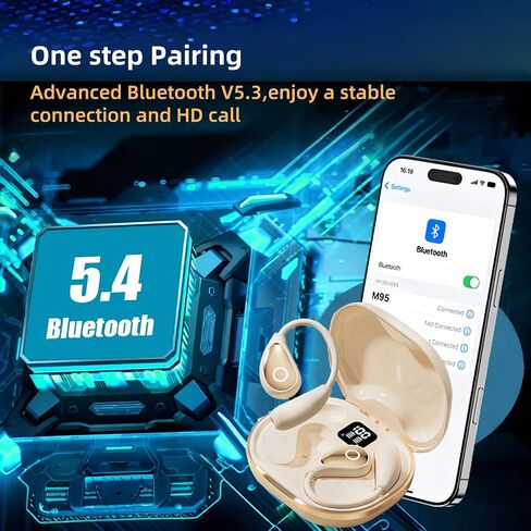 سماعات الأذن اللاسلكية الوردية للنساء ، سماعات الأذن المفتوحة بلوتوث مع شاشة LED ، فوق سماعات الأذن ، 36 ساعة من وقت اللعب باستيو باس الرياضي مع التحكم في اللمس ، شحن سريع للركض ، صالة الألعاب الرياضية (الوردي) in Kuwait