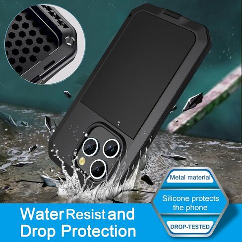 Marrkey Compatiable with iPhone 15 Case,360 Full Body Protective Cover Heavy Duty Shockproof Tough Armour Aluminum Alloy Metal Case with Silicone Built-in Screen Protector - Black in Kuwait