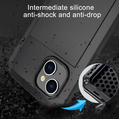 Marrkey Compatiable with iPhone 15 Case,360 Full Body Protective Cover Heavy Duty Shockproof Tough Armour Aluminum Alloy Metal Case with Silicone Built-in Screen Protector - Black in Kuwait