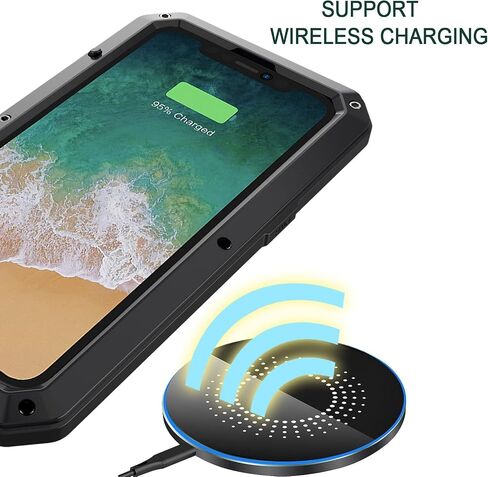 Marrkey Compatiable with iPhone 15 Case,360 Full Body Protective Cover Heavy Duty Shockproof Tough Armour Aluminum Alloy Metal Case with Silicone Built-in Screen Protector - Black in Kuwait