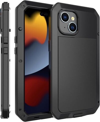 Marrkey Compatiable with iPhone 15 Case,360 Full Body Protective Cover Heavy Duty Shockproof Tough Armour Aluminum Alloy Metal Case with Silicone Built-in Screen Protector - Black in Kuwait