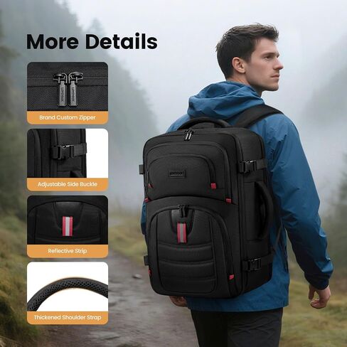 Lovevook Backpack Men - 17.3 بوصة سفر محمول على ظهره 35L حمل كبير على ظهره على ظهره ، حقائب ظهر معتمدة من شركات الطيران مع 3 مكعبات تعبئة ، أسود in Saudi Arabia