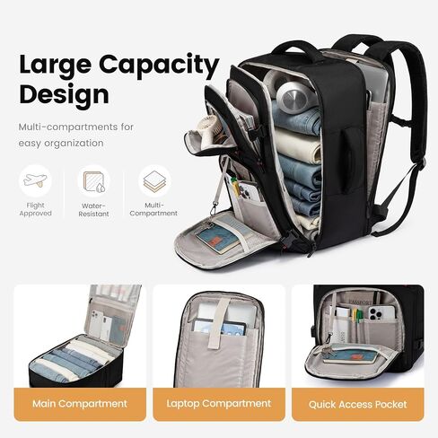 Lovevook Backpack Men - 17.3 بوصة سفر محمول على ظهره 35L حمل كبير على ظهره على ظهره ، حقائب ظهر معتمدة من شركات الطيران مع 3 مكعبات تعبئة ، أسود in Saudi Arabia