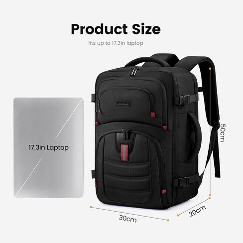 Lovevook Backpack Men - 17.3 بوصة سفر محمول على ظهره 35L حمل كبير على ظهره على ظهره ، حقائب ظهر معتمدة من شركات الطيران مع 3 مكعبات تعبئة ، أسود in Saudi Arabia