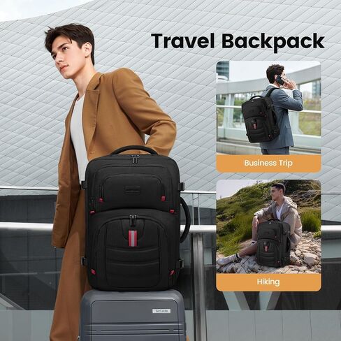 Lovevook Backpack Men - 17.3 بوصة سفر محمول على ظهره 35L حمل كبير على ظهره على ظهره ، حقائب ظهر معتمدة من شركات الطيران مع 3 مكعبات تعبئة ، أسود in Saudi Arabia