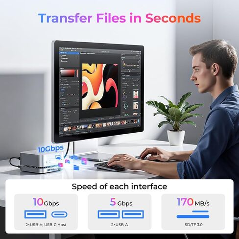 RAYCUE MAC MINI M4 DOCK & Stand مع حاوية 8T NVME SSD ، 2 USB A 10GBPS ، منفذ بيانات USB C 10G ، 5G USB A*2 ، USB-C Charge ، SD/ TF ، Audio لـ MAC Mini M4/ M4 Pro in Kuwait