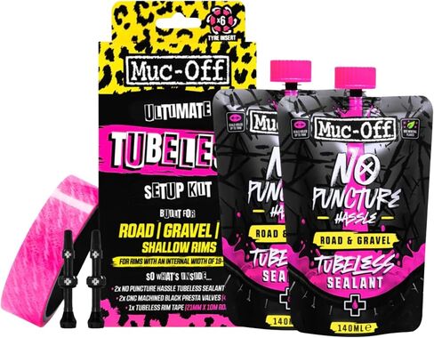 Muc-Off Ultimate Tubeless Setup Kit، DH/Plus - مجموعة تحويل بدون أنابيب للدراجات - تتضمن مانع تسرب الإطارات بدون أنابيب وسيقان صمامات بدون أنابيب in Kuwait