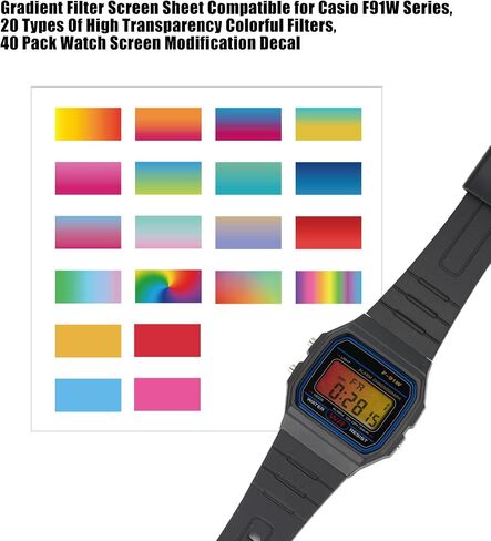 Gradient Filter Screen Sheet Compatible for Casio F91W Series,20 Types Of High Transparency Colorful Filters,40 Pack Watch Screen Modification Decal in Saudi Arabia