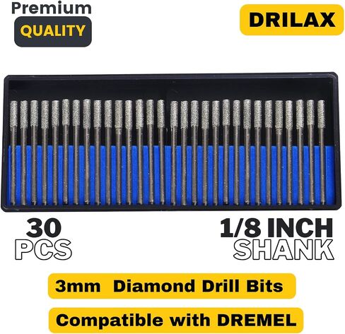 Diamond Drill Bit 2mm 3mm 30 Pieces Set Diamond Burr Set Drilling Sea Glass Sea Shells Stones Gemstones Gems Making Ornaments Jewelry Pendants Compatible with Dremel 30pcs. 2 mm 3 mm 1/8" 15 pcs. ea in Saudi Arabia