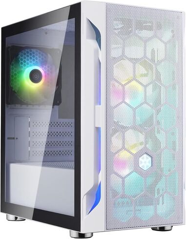 White Micro-ATX Tower Case with Tempered Glass & Three ARGB Fans in Saudi Arabia