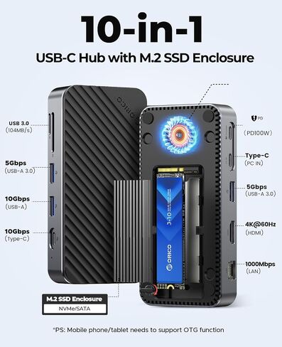 ORICO Y20M 4TB M.2 SATA SSD و DPM2P9-V1 10-in-1 USB-C station مع حاوية SSD ، 4K HDMI ، 100W PD ، و Bundle Ethernet in Saudi Arabia