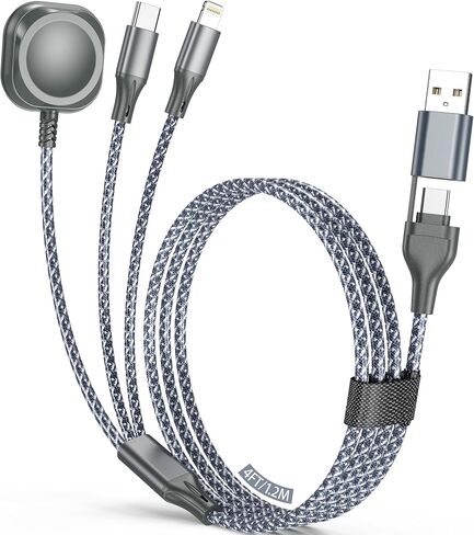 كابل شحن متعدد الشحن لشاحن Apple Watch ، 3 في 2 USB C Cable 6ft Iphone Charger/Type C/Lightning Travel Cabls for IWatch Ultra/SE/10-1 & iPhone 16-5 Pro/Plus in Kuwait