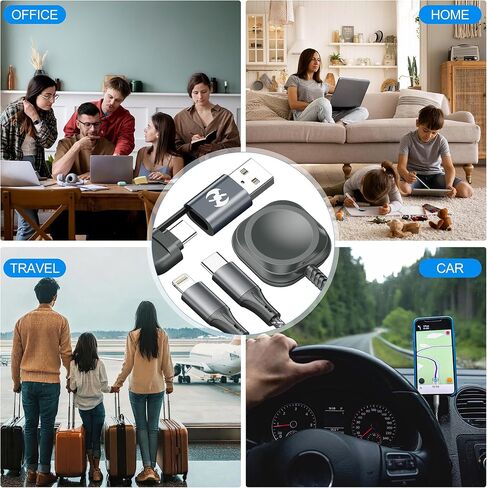 كابل شحن متعدد الشحن لشاحن Apple Watch ، 3 في 2 USB C Cable 6ft Iphone Charger/Type C/Lightning Travel Cabls for IWatch Ultra/SE/10-1 & iPhone 16-5 Pro/Plus in Kuwait