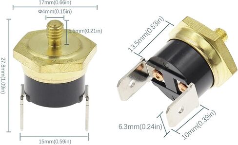 1PCS M4 10A250V Normally Closed KSD301 40-150 Degree Bakelite KSD-301 Temperature Switch Thermostat Sensor Thread-in Brass Probe(80C) in Saudi Arabia