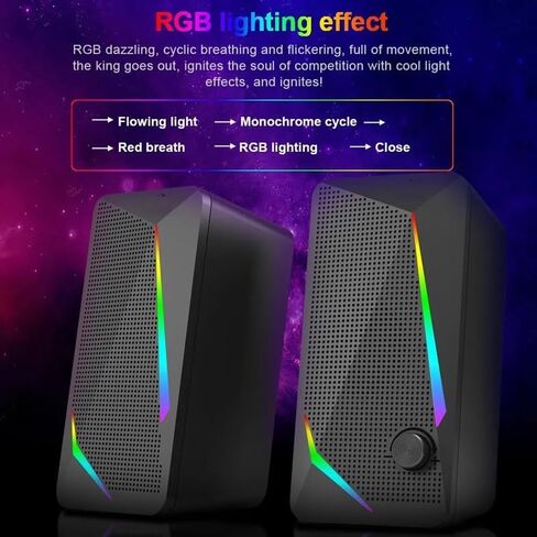 3.5mm Aux 2.0 Stereo Surround Music RGB Gaming Speakers Sound Bar for Computer Desktop PC Loudspeakers in Saudi Arabia