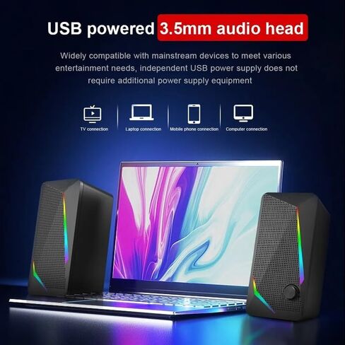3.5mm Aux 2.0 Stereo Surround Music RGB Gaming Speakers Sound Bar for Computer Desktop PC Loudspeakers in Saudi Arabia
