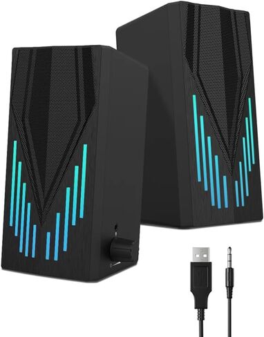 مكبرات صوت الكمبيوتر لجهاز الكمبيوتر 3.5 ملم مع منفذ الميكروفون سلكية مربع الصوت HIFI ستيريو لألعاب سطح المكتب in Saudi Arabia